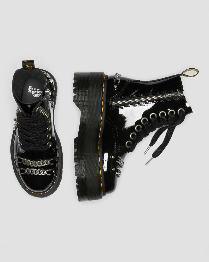 Women's Dr Martens Jadon Max Chain Patent Leather Platform Boots Black | AU 240UZG